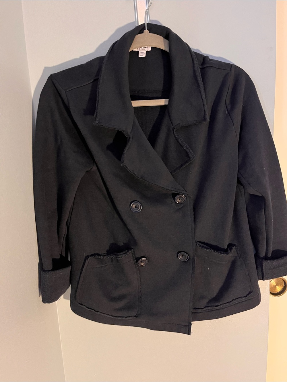 Splendid Black Double-Breasted Pea Blazer